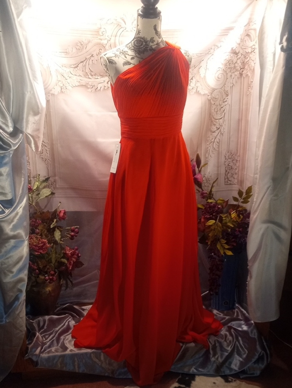 One-Shoulder Red Evening Gown